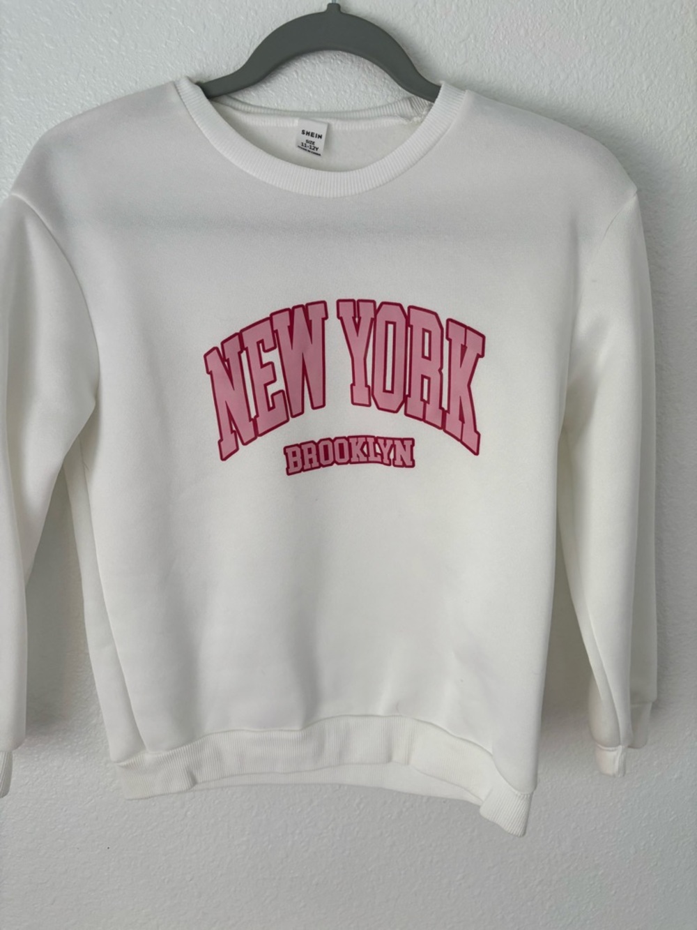 SHEIN White Sweatshirt with Pink Graphic Lettering